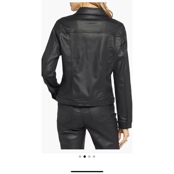 NYDJ Black Coated Denim Trucker Jacket with Slanted Seams S Could fit M - Picture 5 of 15